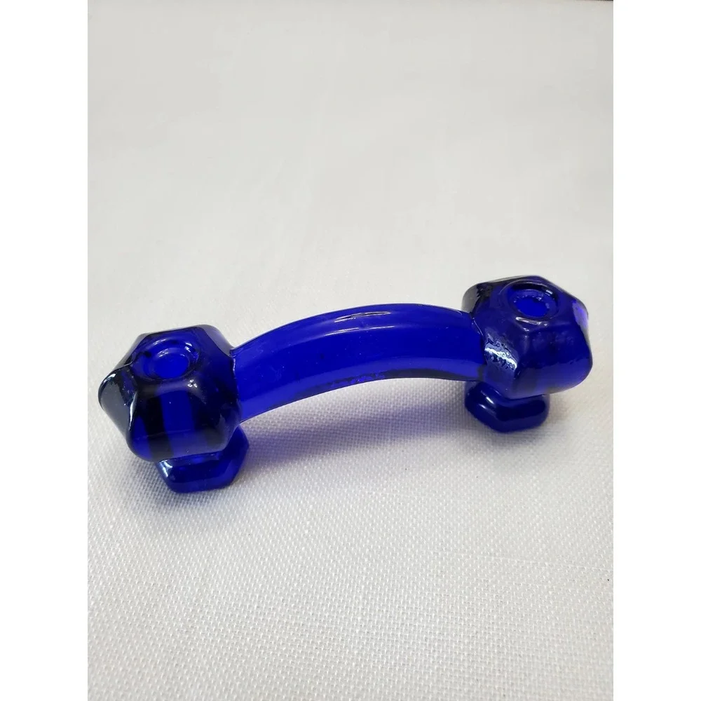 Vtg 4 PC Hexagon Blue Glass 4